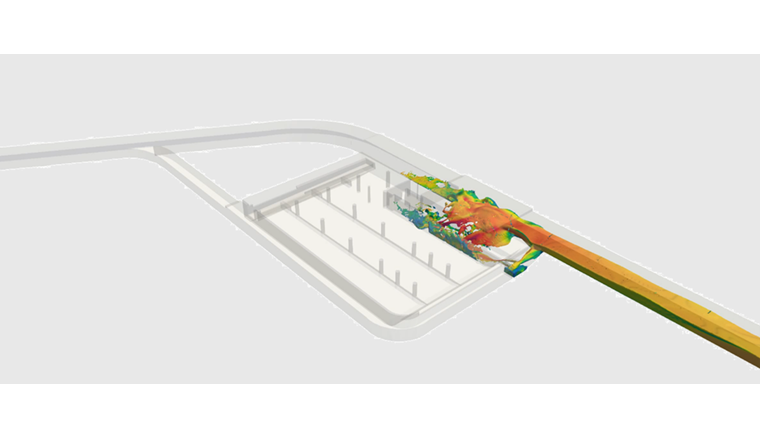 Fig. 4 Simulation du fonctionnement de la prise d’eau pour un débit de projet de 25 m³/s.