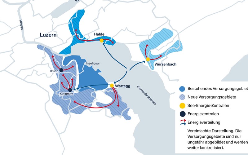 Fünf mögliche Standorte für Seeenergiezentralen in Luzern