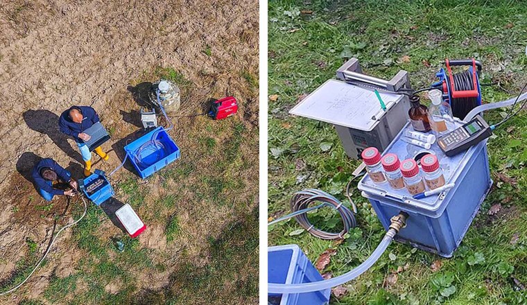 Aufbau einer Grundwasserprobenahme im Rahmen des Projekts (Bild: TZW)